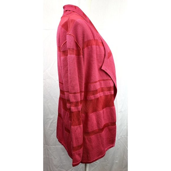 St‎ John Womens Open Front Cardigan Pink Red Size Small Striped Long Sleeve - Picture 3 of 7